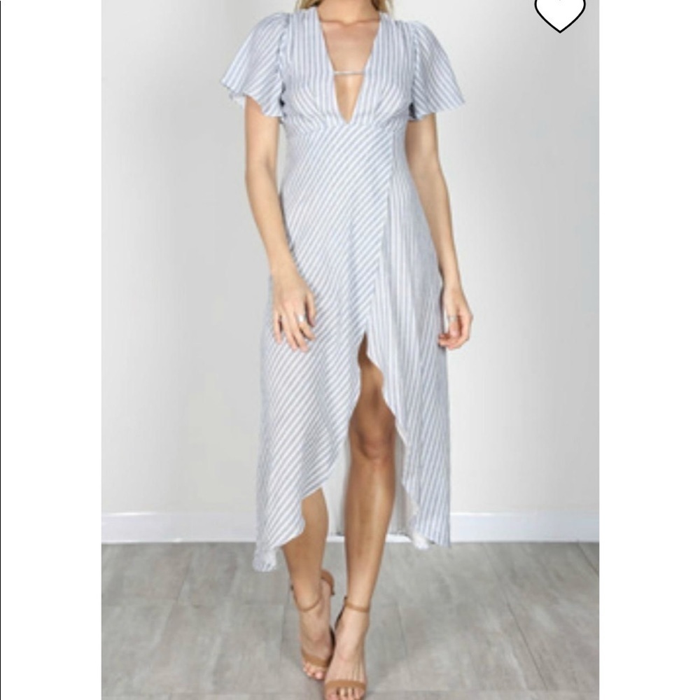 Esseu Striped Blue Dress v-neck with tie back